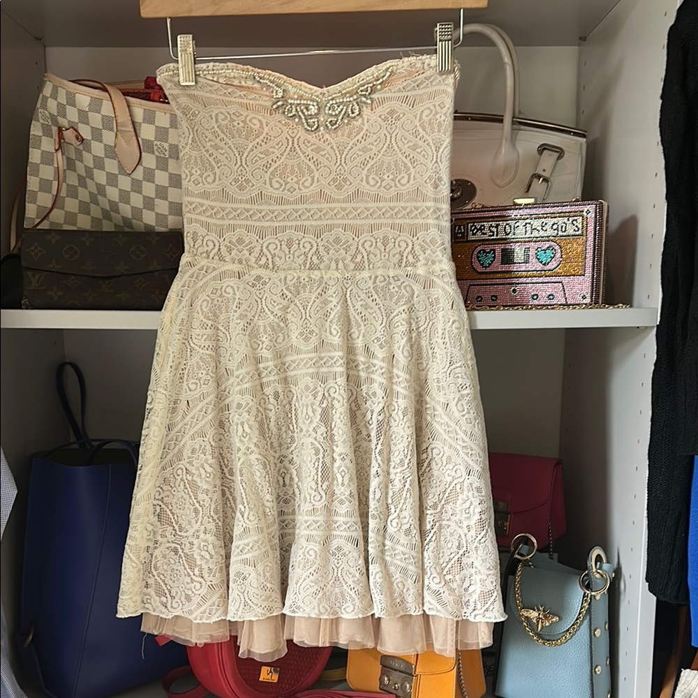 Free people Strapless mini lace dress